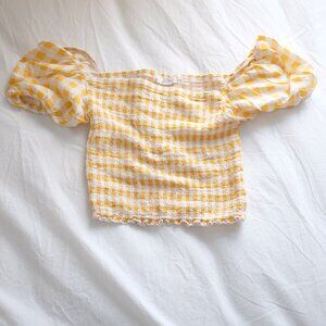 Ardene yellow gingham puff sleeves smocked top